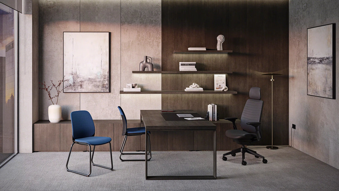 steelcase office desk, task chair and series m chair